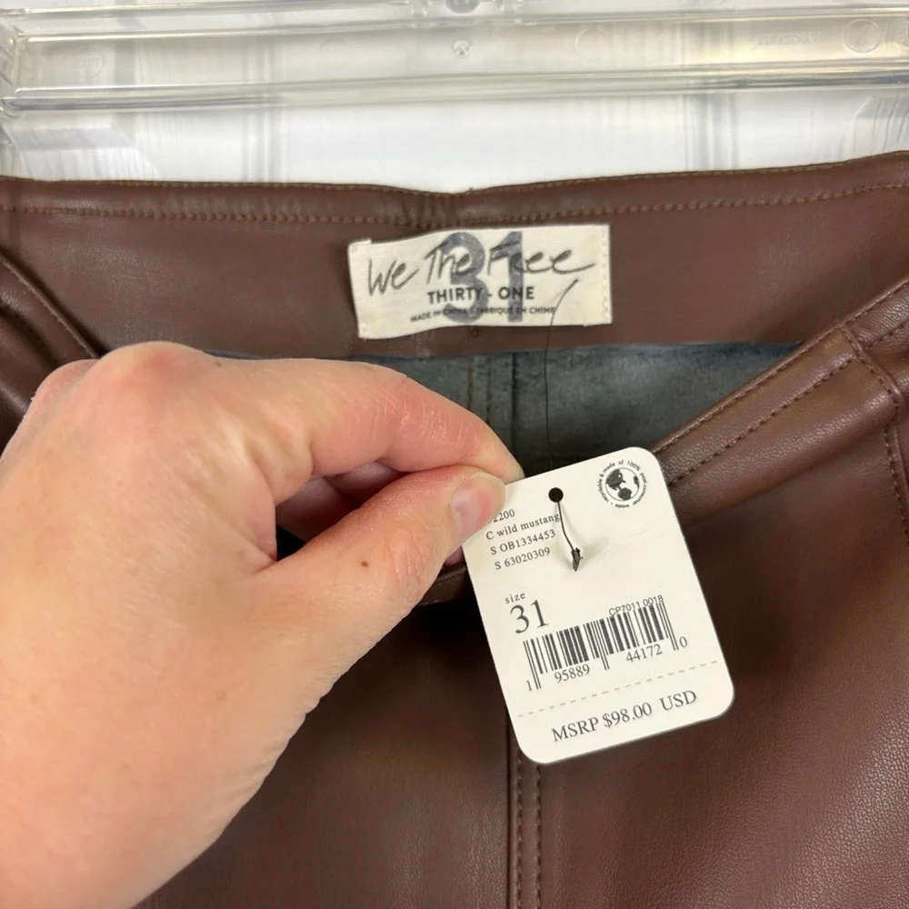 NWT Free people Spitfire stacked brown vegan leather skinny pants sz 31